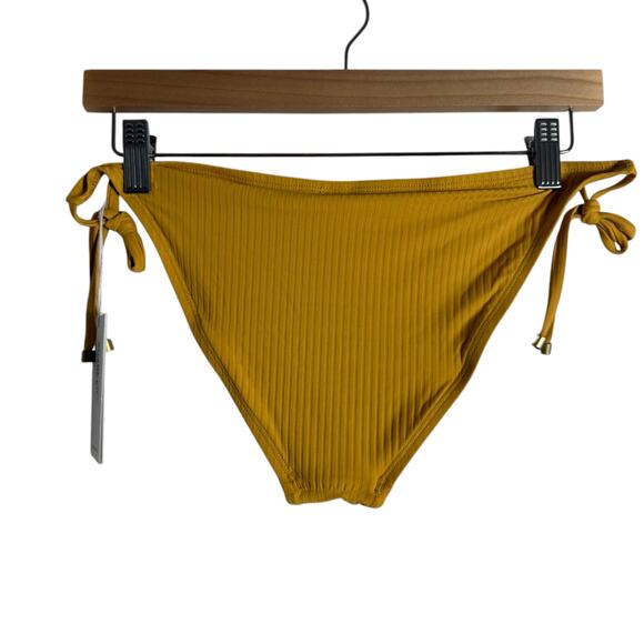 Vitamin A Elle Yellow Ribbed Classic Side Tie String Bikini Bottoms Size XXL - Picture 8 of 10